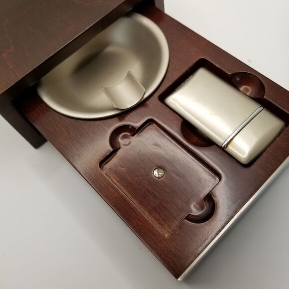 Red Envelope Cigar Lover's Kit Maple Veneer Nickel Finish Ashtray Lighter READ - Picture 9 of 12